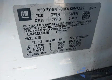 2019 Buick Encore Fwd Preferred из США, поврежденный, VIN KL4CJASB2KB955298